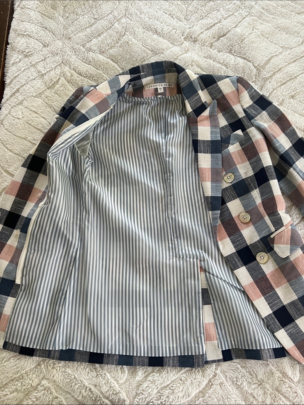 Veronica Beard Pink Navy Cream Plaid Blazer and shorts - Picture 3 of 8